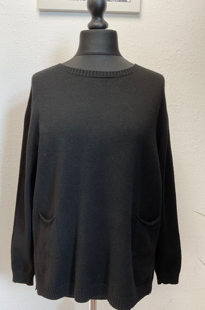 Ladies Crew Neck Ribbed Hem Pocket Jumper One Size 10 - 18