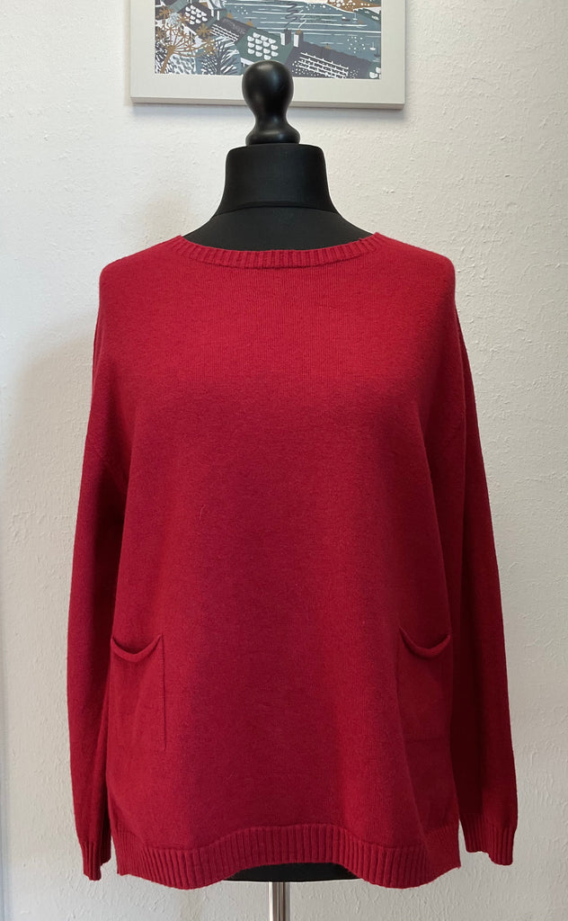 Ladies Crew Neck Ribbed Hem Pocket Jumper One Size 10 - 18