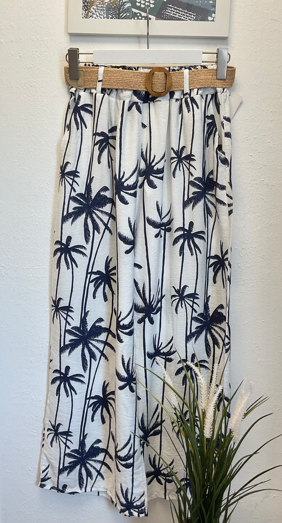 Palm Print Wide Leg Belted Trousers One Size 8-16