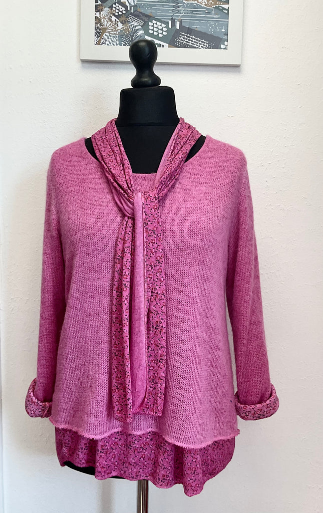 Made In Italy Floral 2 Piece Top with Scarf One Size 8 - 16