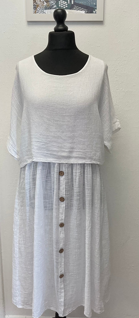 Cotton Layered  Dress Button Detail 2Piece Set One Size