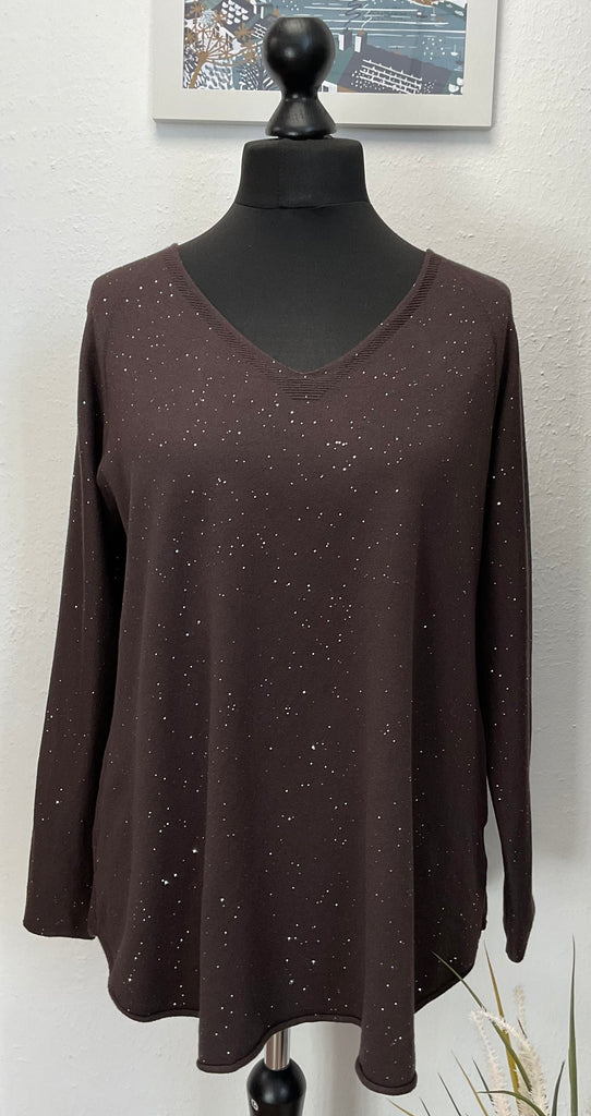 Fine Knit V Neck Sparkle Jumper One Size 8 - 18