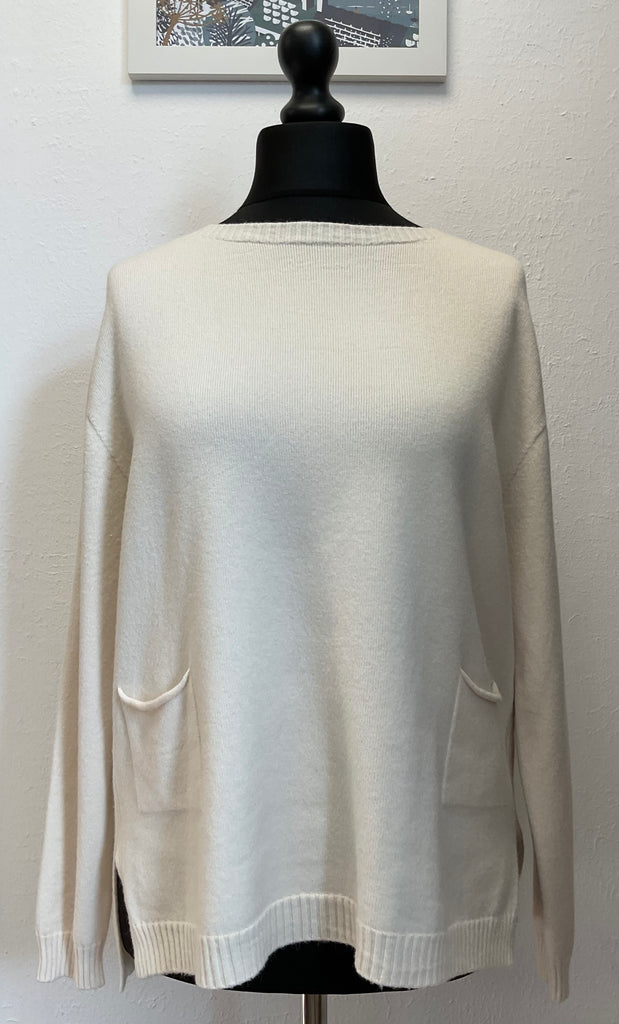 Ladies Crew Neck Ribbed Hem Pocket Jumper One Size 10 - 18