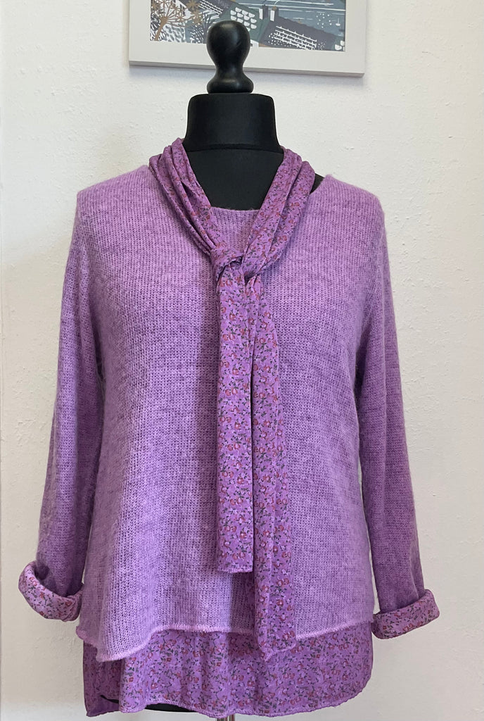 Made In Italy Floral 2 Piece Top with Scarf One Size 8 - 16