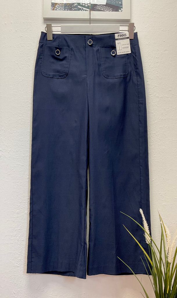 Pinns Wide Leg Stretch Cropped Trousers 638C Navy