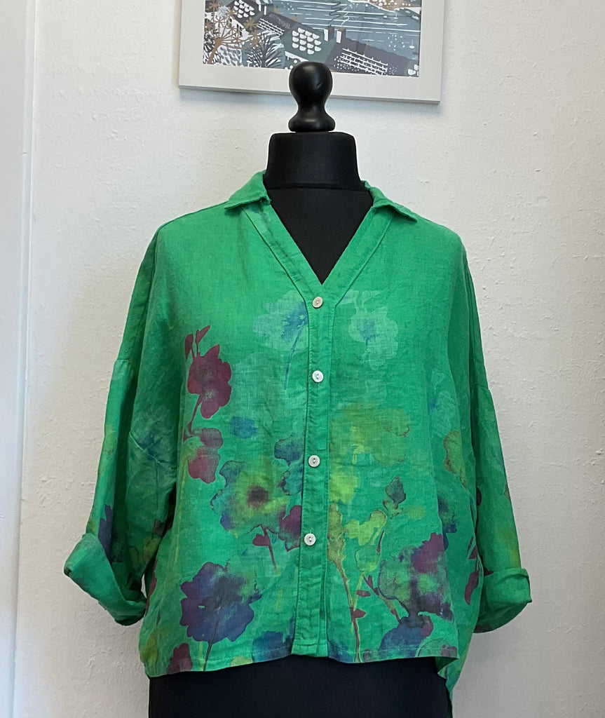 Colette Floral Watercolour Print Pure Linen Shirt One Size