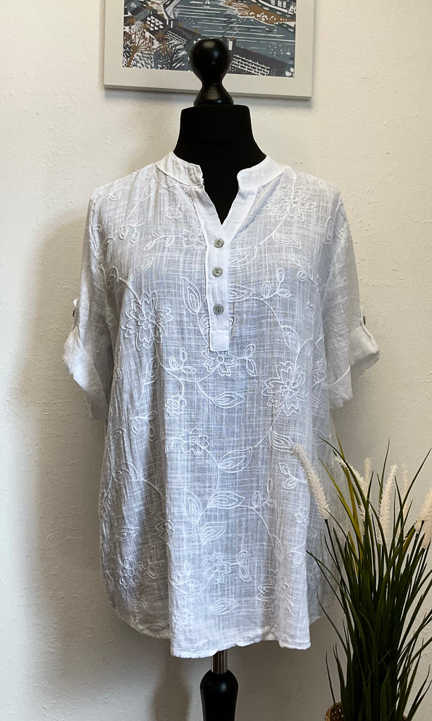 Floral Embroidered Cotton Blouse One Size