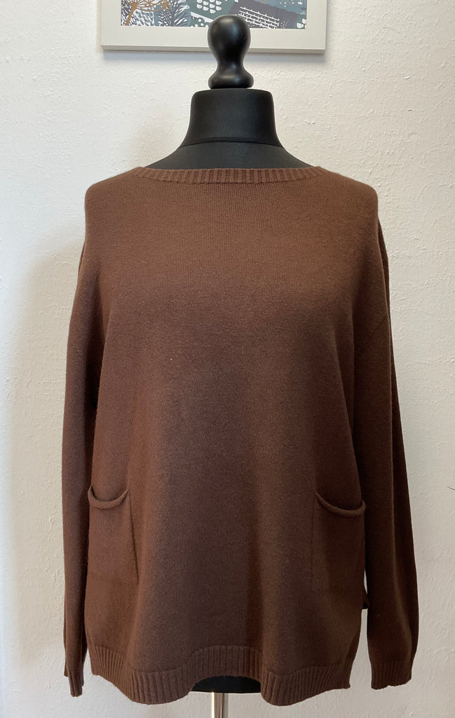 Ladies Crew Neck Ribbed Hem Pocket Jumper One Size 10 - 18
