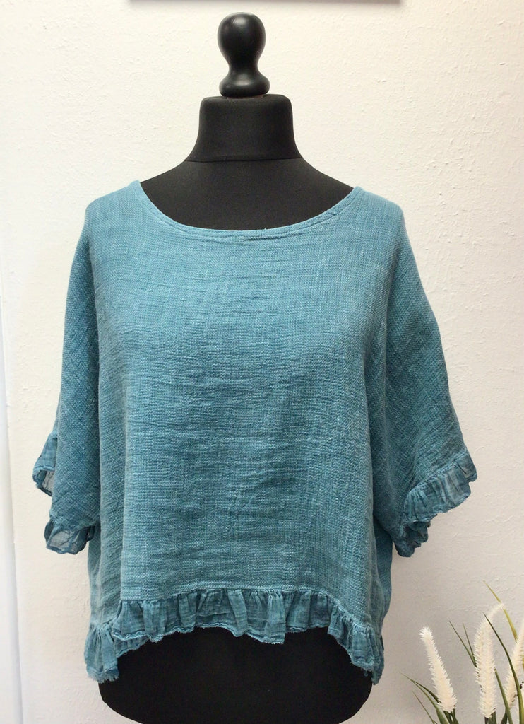 Washed Cotton Cheesecloth Frill Top One Size