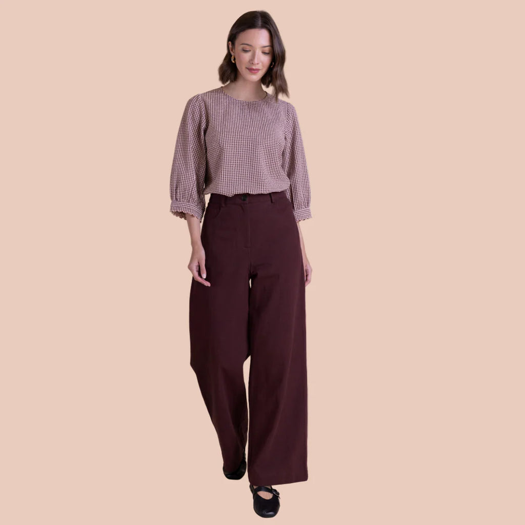 Saige by Nomads Cotton Drill Wide Leg Jeans Burgundy