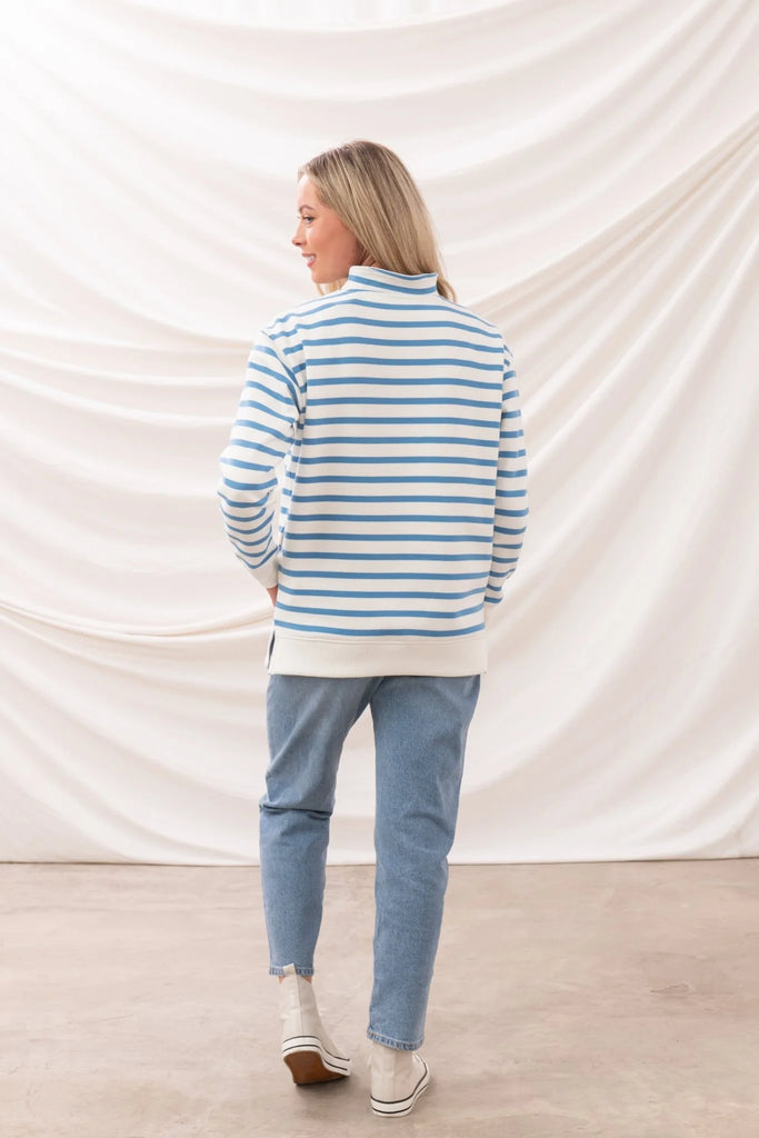 Lighthouse Ladies 'Coral' Cotton Jersey Sweatshirt - Marine Stripe