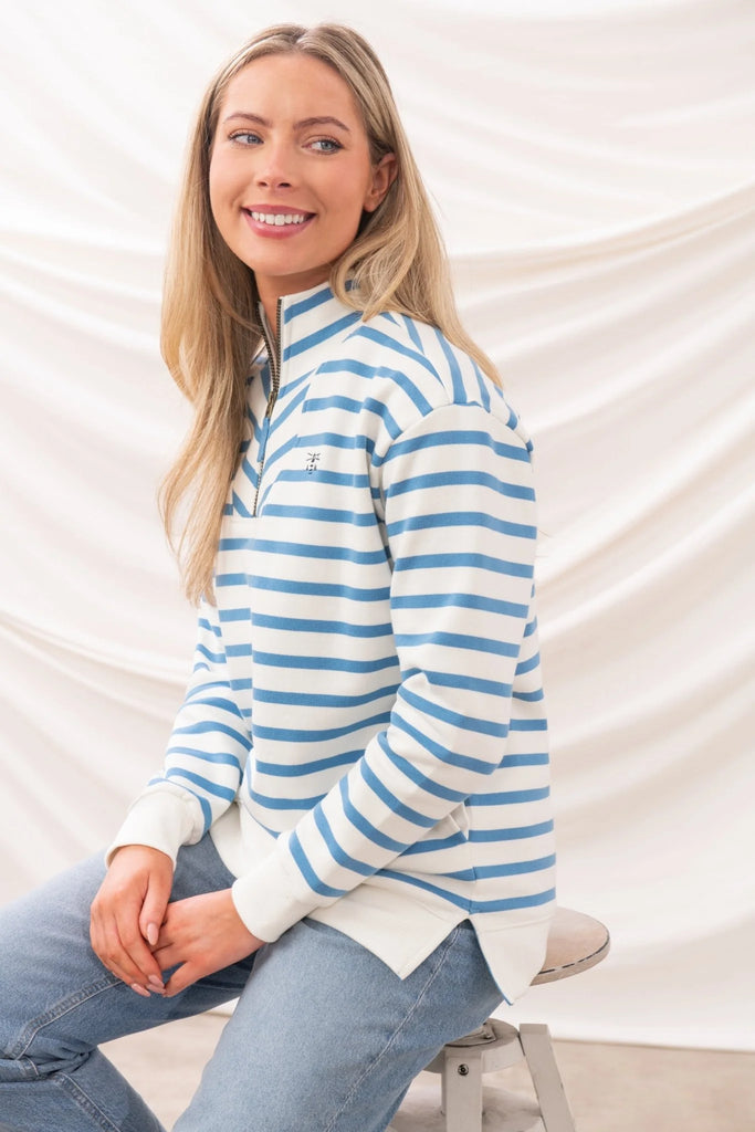 Lighthouse Ladies 'Coral' Cotton Jersey Sweatshirt - Marine Stripe