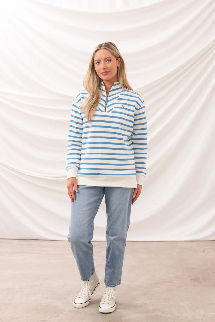 Lighthouse Ladies 'Coral' Cotton Jersey Sweatshirt - Marine Stripe