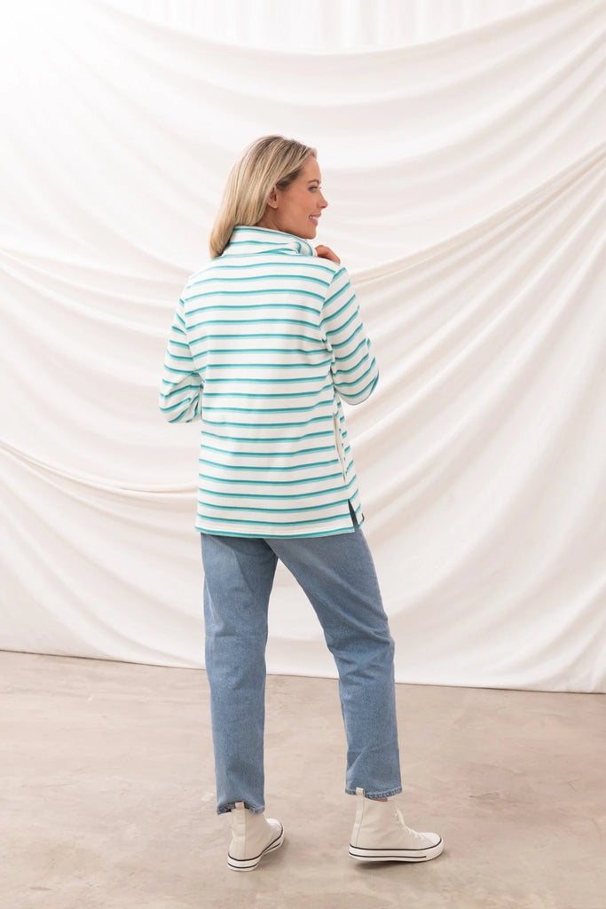 Lighthouse Ladies 'Shore II' Cotton Rich Jersey - Soft Teal Stripe