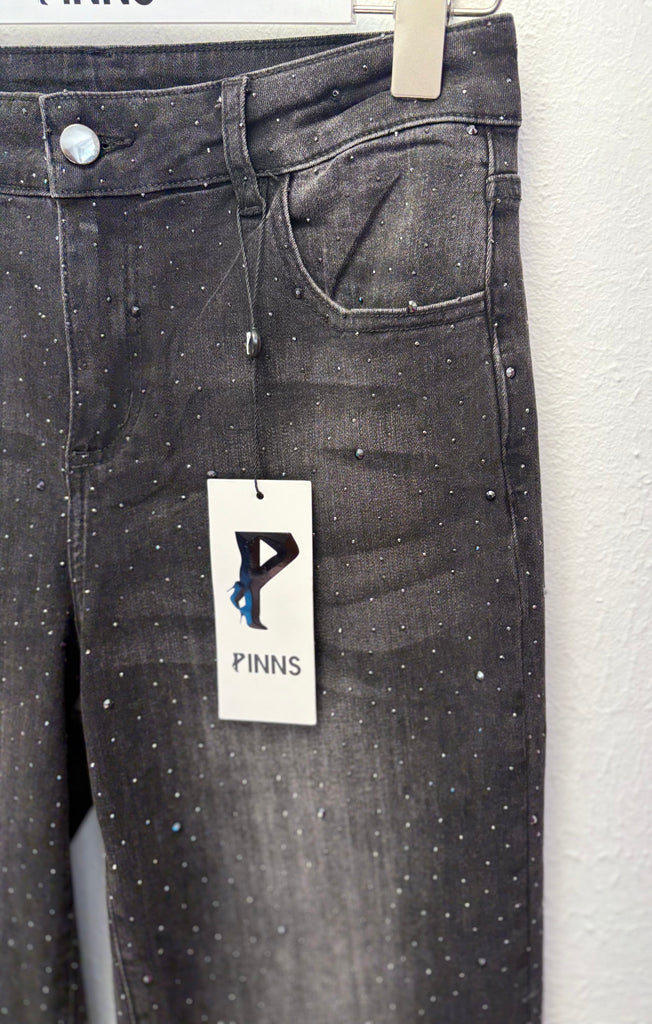 Pinns 711T Wide Leg Rhinestone Detail Jeans Black