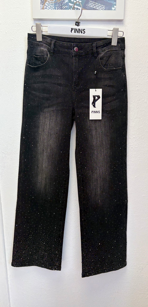 Pinns 711T Wide Leg Rhinestone Detail Jeans Black
