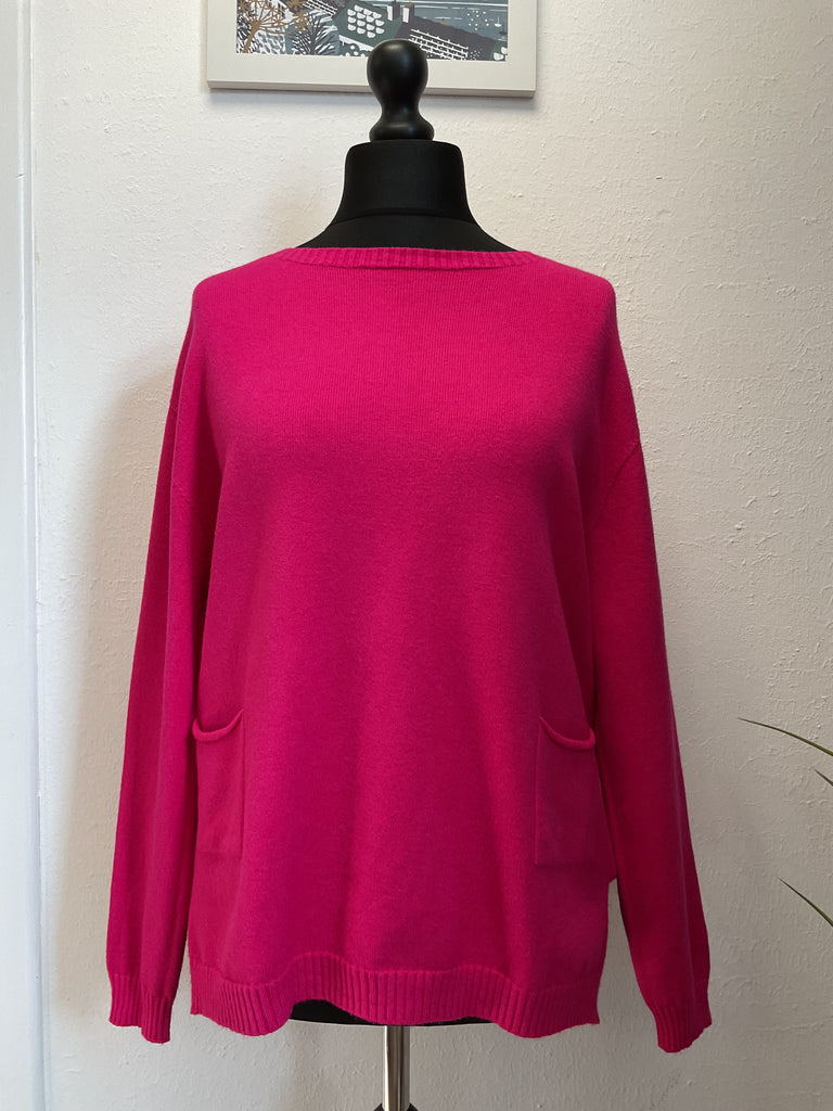 Ladies Crew Neck Ribbed Hem Pocket Jumper One Size 10 - 18