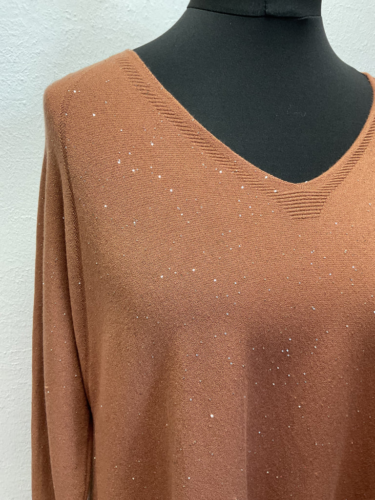 Fine Knit V Neck Sparkle Jumper One Size 8 - 18