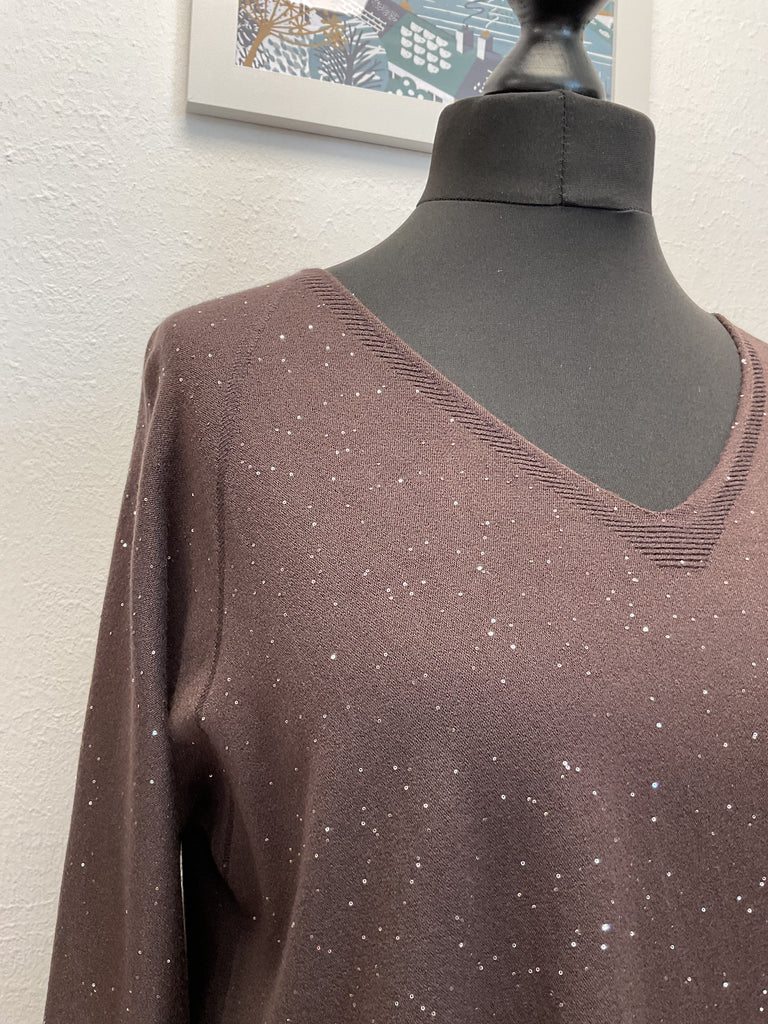 Fine Knit V Neck Sparkle Jumper One Size 8 - 18