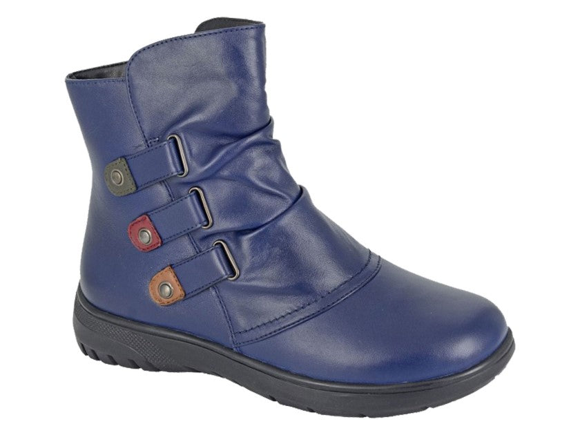 Mod Cumfys Ladies Soft Leather Zip Ankle Boot L557C Navy Blue