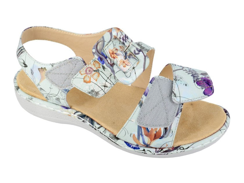 Ladies Cipriata Touch Fasten Sandal L636FS Silver Floral