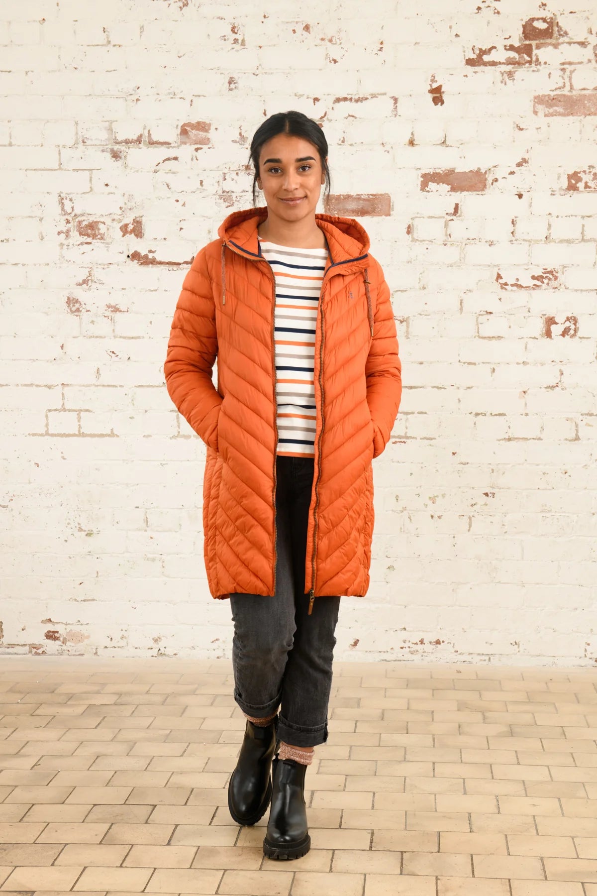 Burnt orange padded clearance coat