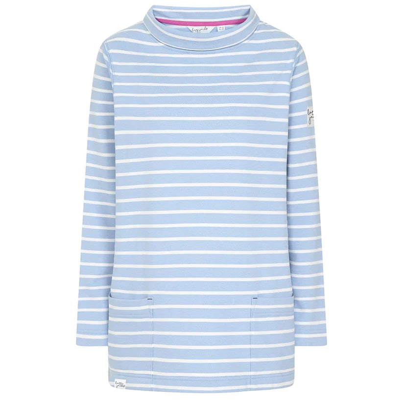 Lazy Jacks Ladies Striped Roll Neck Sweatshirt Sky LJ94S