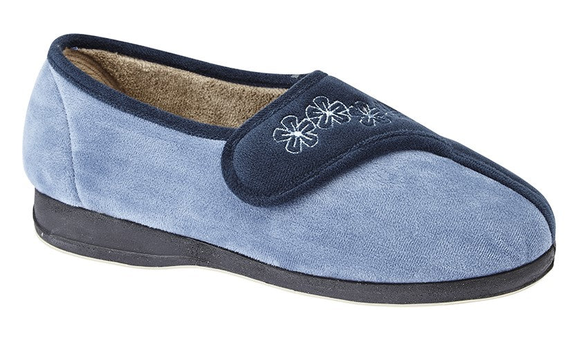 Sleepers Gemma Wide Fit Touch Fastening Slipper LS352C Navy/ Blue