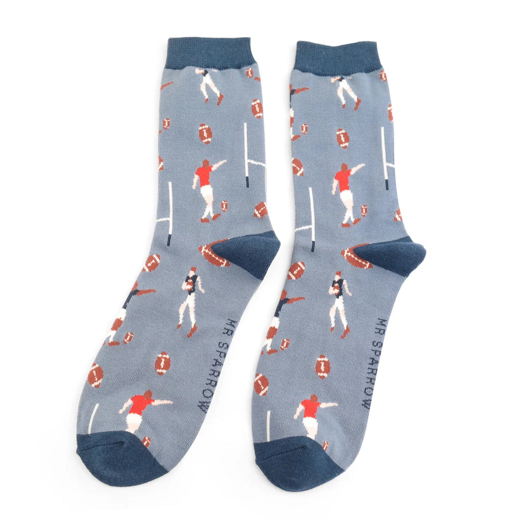 Mr Sparrow Rugby Scene Bamboo Socks