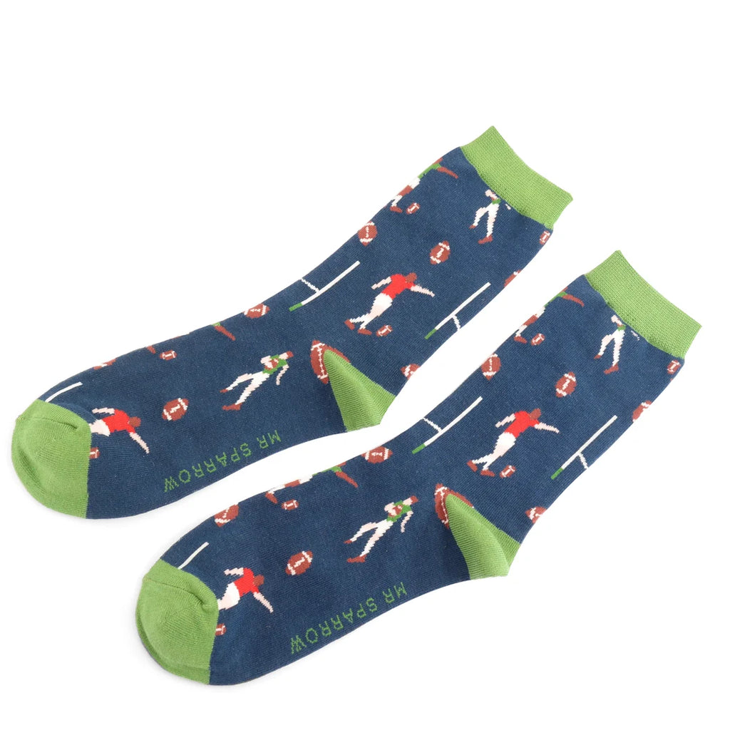 Mr Sparrow Rugby Scene Bamboo Socks