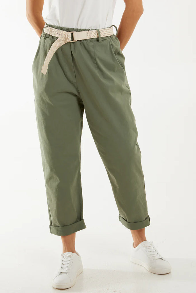 Belted High Waisted Cotton Drill Chinos One Size 8-16