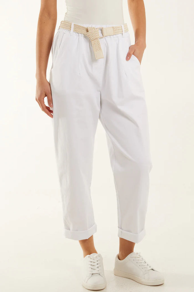 Belted High Waisted Cotton Drill Chinos One Size 8-16