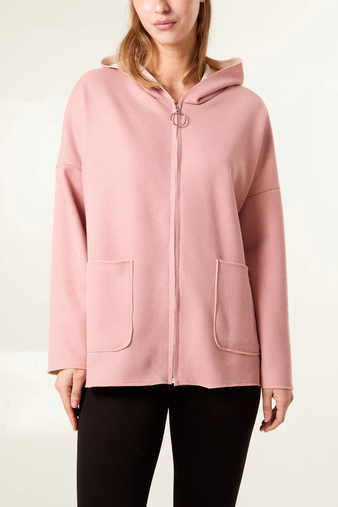 Textured Jersey Zip Up Hoodie One Size