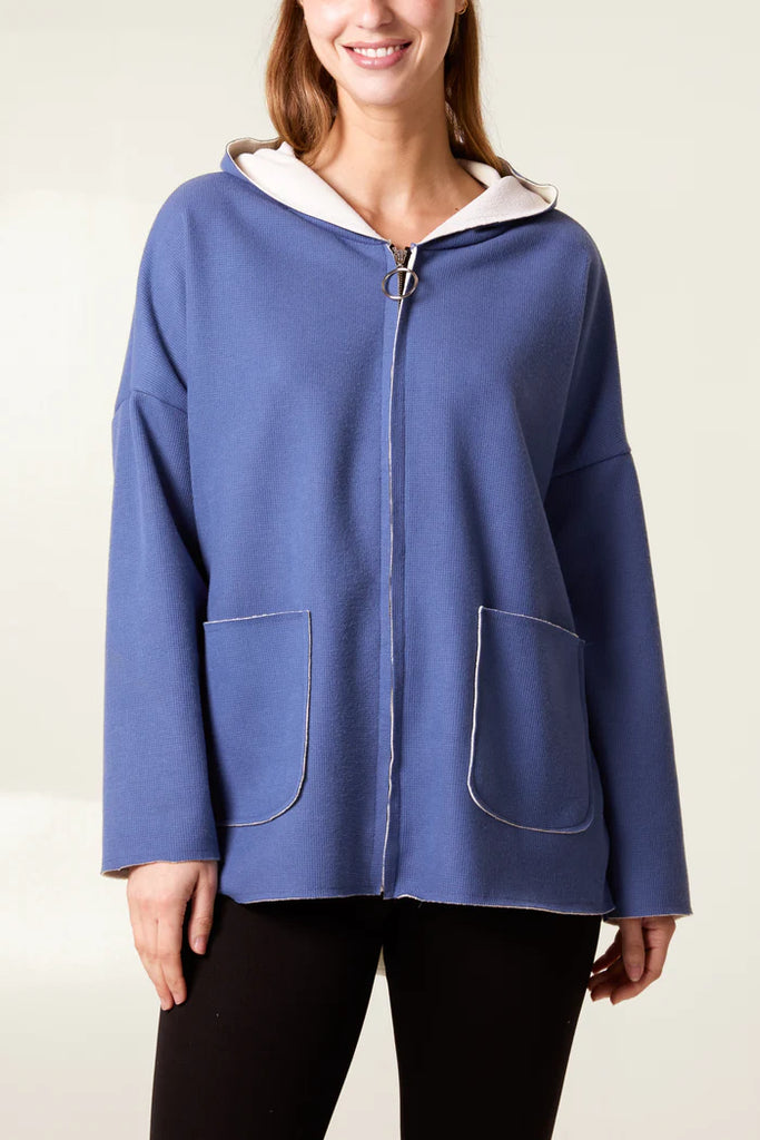 Textured Jersey Zip Up Hoodie One Size