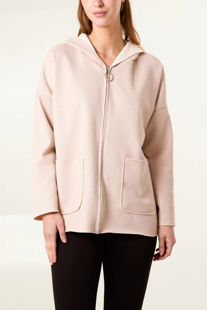 Textured Jersey Zip Up Hoodie One Size