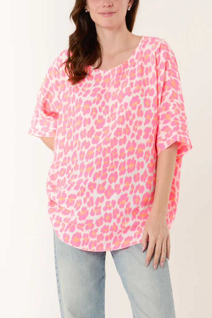 Leopard Print Short Sleeve Viscose Top One Size