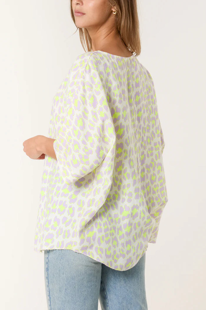 Leopard Print Short Sleeve Viscose Top One Size