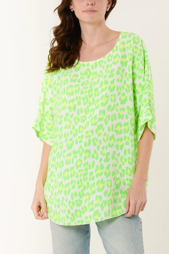 Leopard Print Short Sleeve Viscose Top One Size
