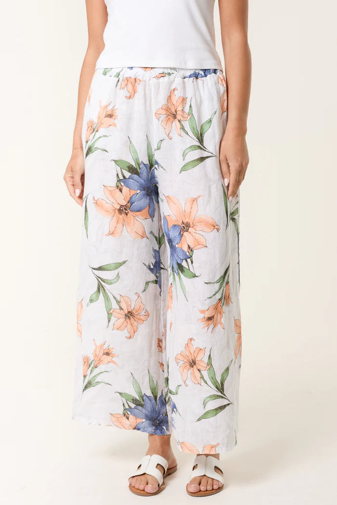 Vintage Floral Linen Wide Leg Trousers One Size
