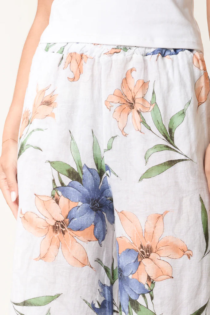Vintage Floral Linen Wide Leg Trousers One Size
