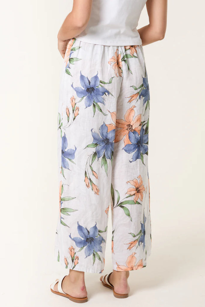 Vintage Floral Linen Wide Leg Trousers One Size