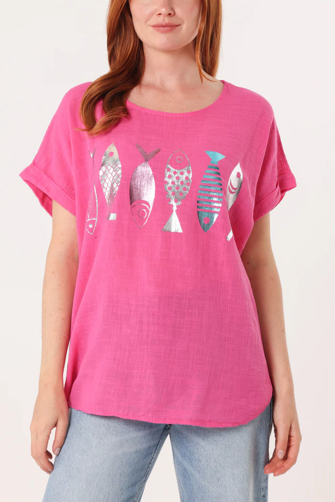 Iridescent Fish Print Cotton Top One Size