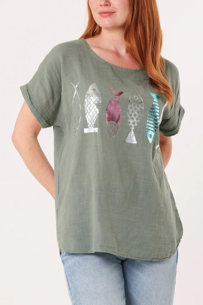 Iridescent Fish Print Cotton Top One Size