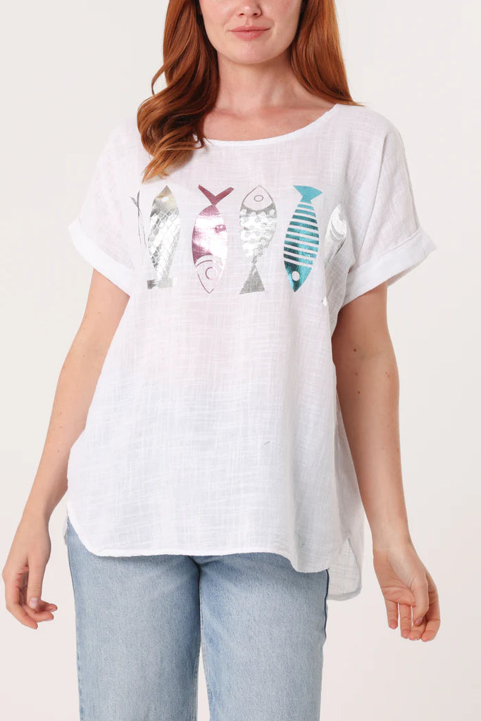 Iridescent Fish Print Cotton Top One Size
