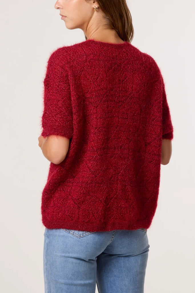 Pointelle Knit Short Sleeve Cardigan