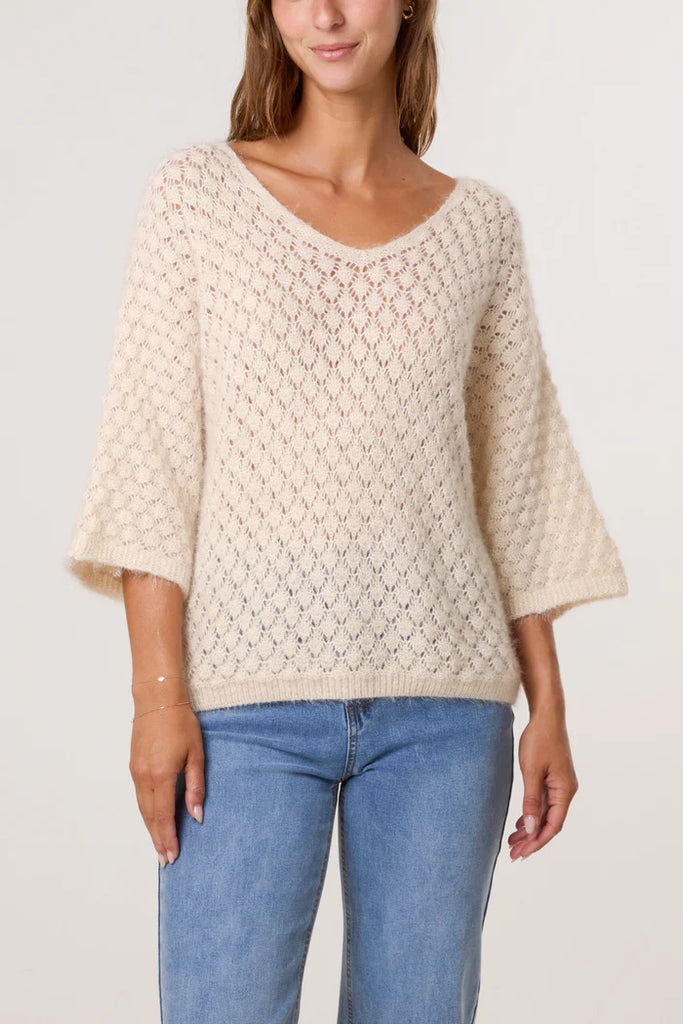 Pointelle Knit 3/4 Sleeve Jumper