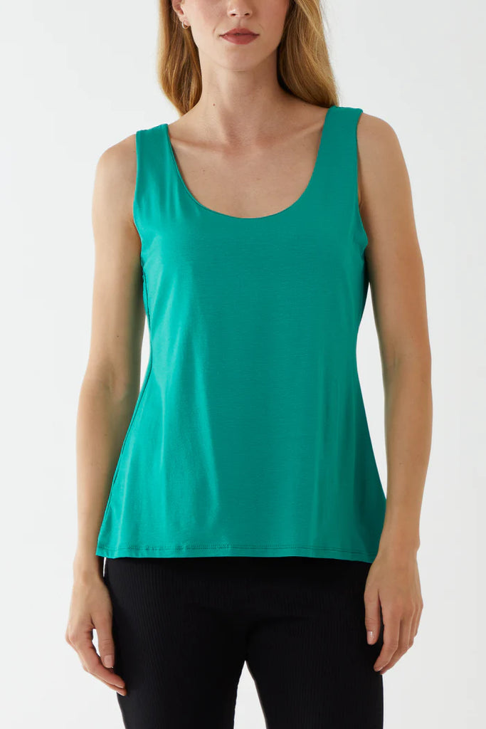 Double Layer Scoop Neck Plain Vest Top One Size up to 14