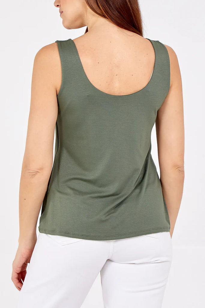 Double Layer Scoop Neck Plain Vest Top One Size up to 14