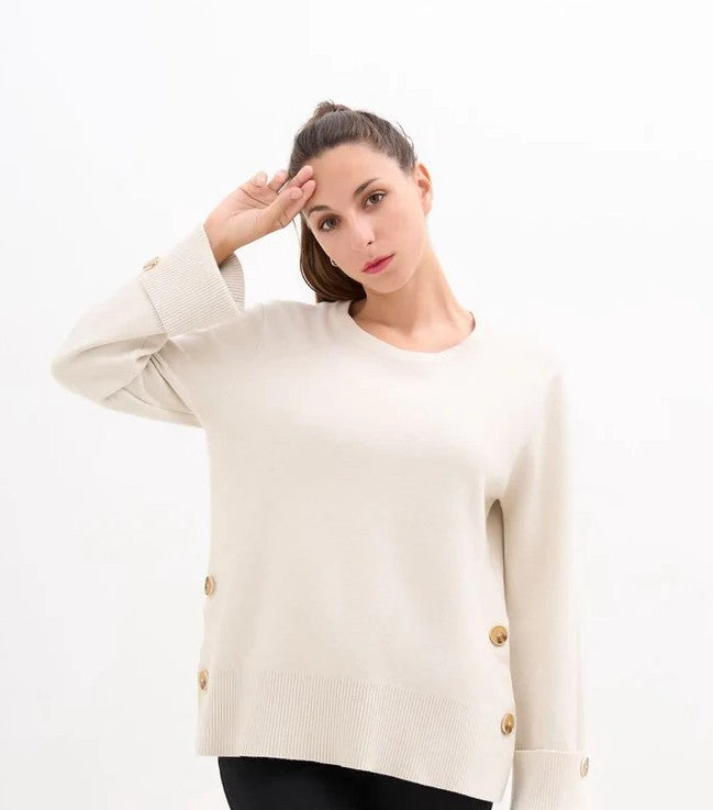 Crew Neck Gold Button Jumper One Size 8-14