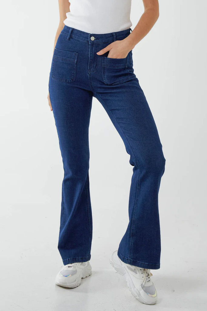 Double Pocket Flared Jeans Dark Denim